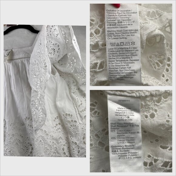 Madewell Womens Flutter-Sleeve Blouse White Sz XS Flowy Feminine Embroidered Top - Picture 14 of 15